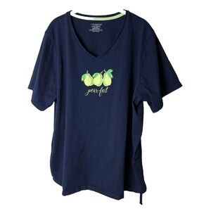 Catherines Top Plus Size 2X 22W 24W V-Neck Pears Navy Blue Yellow Green Cotton